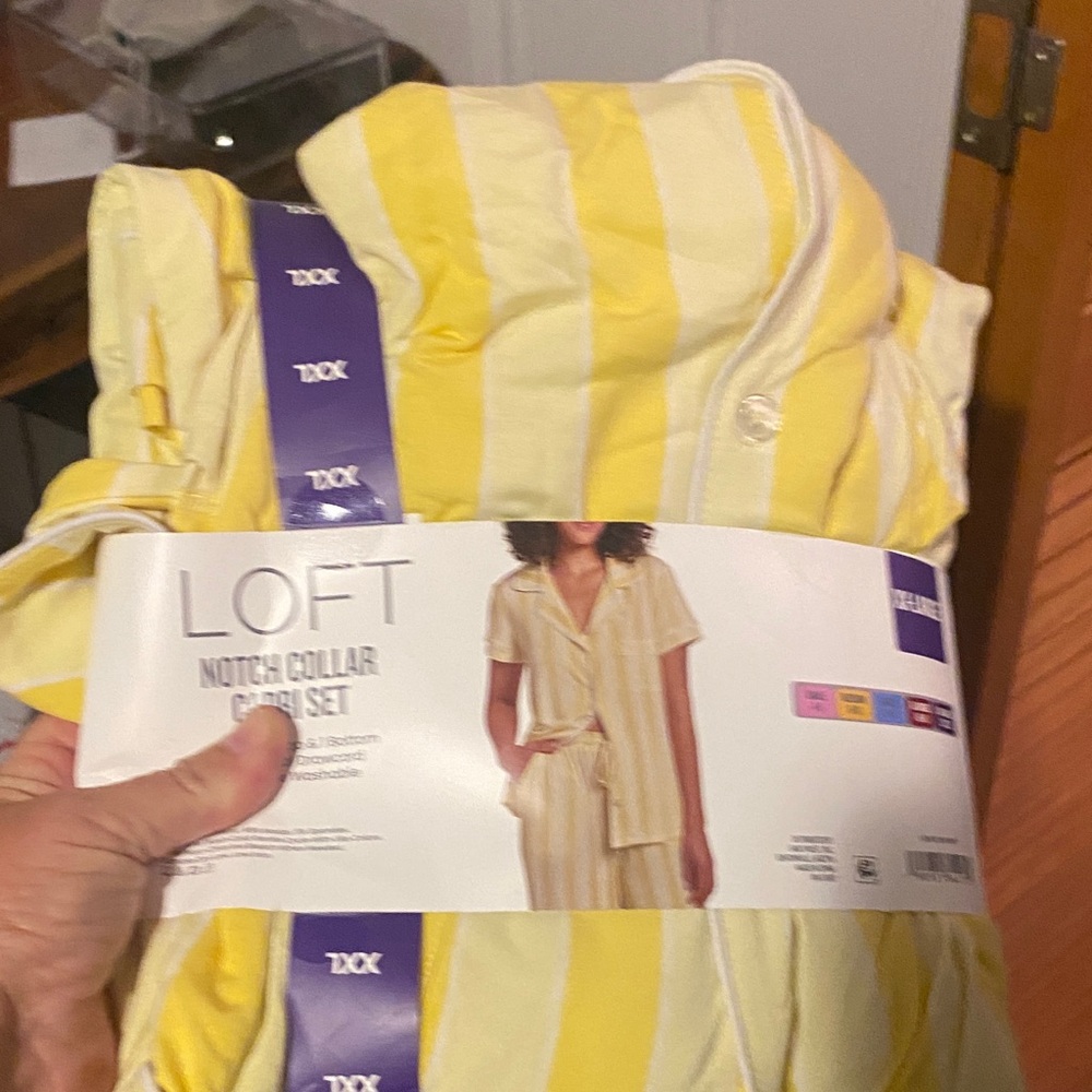 LOFT Kids Pajama Set in Yellow and White Stripes